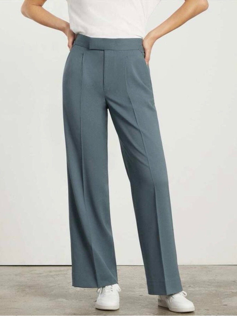 Everlane Size 6 80s Italian Wool Pants With Side Adjusters Dusty Blue